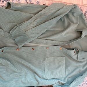 Green Ribbed Button-Up Shirt
